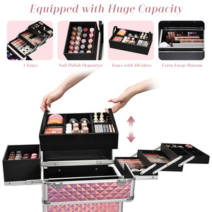 Maleta de Maquillaje Profesional con Ruedas, 4 Bandejas Extraíbles, Gran Capacidad, Carrito de Cosméticos para Salón, Peluquería, Técnico de Uñas - Product Image 3