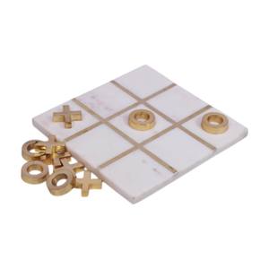 Elegante juego de mesa de mármol Tic Tac Toe con incrustaciones de aluminio en tono dorado, juego XO decorativo para mesa de centro y regalos - Product Image 1