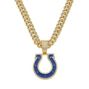 จี้เงินแท้ชุบทองคำขาว 14K ประดับเพชรโมอิสซาไนต์เต็มวง สไตล์ฮิปฮอป สำหรับทุกเพศ ทีมอินเดียนาโพลิส โคลท์ส ของแท้จาก NFL เหมาะสำหรับงานปาร์ตี้ - Product Image 6