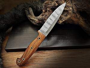 Couteau à lame fixe en acier damas avec gaine en cuir faite à la main Chasse en plein air Camping EDC Couteau à dépecer Support OEM - Product Image 4