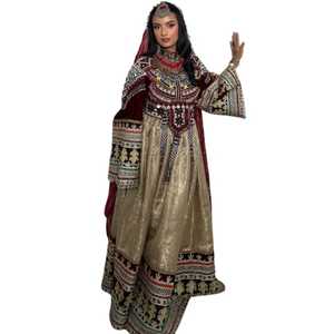 Afghan Kuchi Vestido de novia Ropa rosa y borlas multicolores Kuchi Vestido de novia Tribal Vestido afgano - Product Image 1