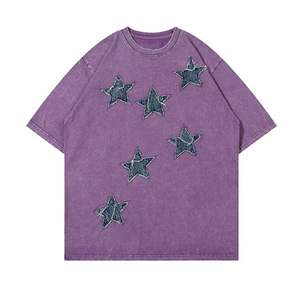Loose Fit Distress Embroidery Patch 100% Cotton T-<b>Shirt</b> For Men Latest Design Vintage Acid Washed T <b>Shirts</b> - Product Image 3