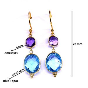 Ropa DE BODA Plata de Ley 925 Amatista asequible Topacio azul Piedras preciosas Boda Mujeres Use Pendientes - Product Image 2