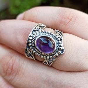 Handmade Amethyst Silver <b>Ring</b> Boho Purple Gemstone Inlay Jewelry <b>Statement</b> Gift for Her Birthday Anniversary Valentine's Day - Product Image 6
