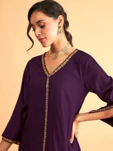 Trendmalls ชุดเสื้อผ้าเรยอนเคอร์ต้าลำลองสำหรับผู้หญิง (C18-Purple) ยาวเหนือเข่าแขนสามส่วนสวมใส่ทุกวัน - Product Image 4
