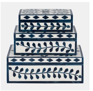 Caja de joyería de resina de perla, rectángulo cuadrado, azul, Cofre del Tesoro de lujo, collar, caja de mantenimiento de pendientes, cajas de almacenamiento para decoración del hogar - Product Image 1