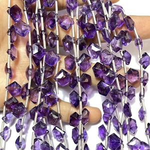 Perles de Briolette en forme de pentagone à facettes en améthyste naturelle, pierres précieuses en vrac pour bijoux - Product Image 2