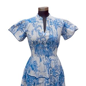 Summer handmade cotton stylish mid-length party wear dress floral printed bride gift personalized woman fashion dress for women - Product Image 2