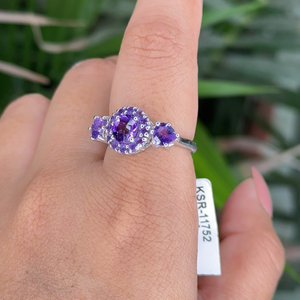 Fine 100% Natural Amethyst Cluster <b>Ring</b> <b>Sterling</b> <b>Silver</b> Rhodium Plated Prong <b>Set</b> Classic Wedding Anniversary Party Jewelry - Product Image 4