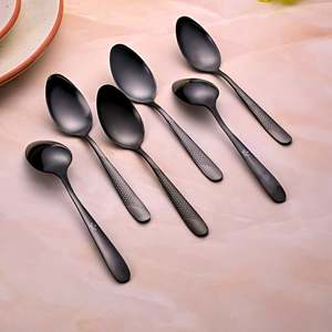<b>Set</b> of 6 Matte Black Stainless Steel <b>Tea</b> Spoons Elegant Coffee & <b>Tea</b> Tools - Product Image 1