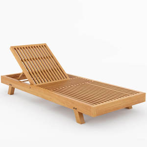 Chaise longue extérieure simple en bois massif de teck du Malawi finition naturelle avec coussin imperméable pour parc ou hôtel - Product Image 3