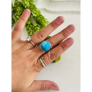Southwest Boho <b>Statement</b> <b>Ring</b> Kingman Turquoise & Sterling Silver Emerald Cut Gemstone Size 9.5 for Everyday Wear - Product Image 2