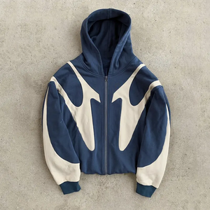 Fabricante de bordado de gran tamaño Full Zip Us Graphics Heavy Oversized Thermal hoodies 100% Cotton Custom Hoodies - Product Image 5
