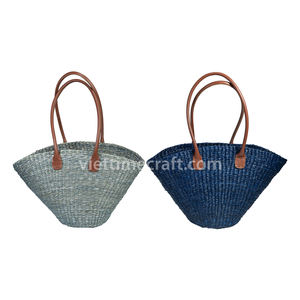 Juego de bolsas de mano de algas marinas ecológicas, 3 bolsas tejidas con asas de cuero para uso en la playa o en el mercado al por mayor - Product Image 1