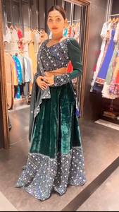 Diseño moderno elegante tendencia terciopelo viscosa bordado pesado trabajo Lehenga Choli con Dupatta indio exportador y proveedor - Product Image 6