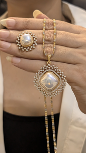 Magnifique ensemble de pendentifs en perles de laiton, collier chaîne de 18 pouces, boucles d'oreilles, bijoux de qualité supérieure pour femmes, pour le bureau, les fêtes, les mariages - Product Image 3