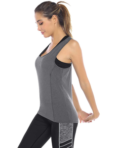 Conjunto deportivo de manga larga para Yoga sin costuras para mujer, estampado personalizado por sublimación, camiseta sin mangas para Yoga y Fitness para mujer, logotipo personalizado, gris suave, OEM - Product Image 2