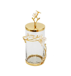 Recipiente de metal y vidrio de alta durabilidad con patrón de hojas Recipiente de regalo elegante para condimentos El MEJOR PRECIO DE LA India - Product Image 2