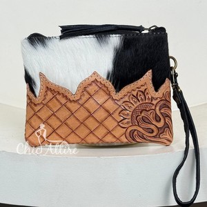 Bolso de mano para mujer de piel de vaca al por mayor, bolso de mano, bolso de mano, diseño Floral de piel de vaca auténtica, cierre de cremallera, bolso de mano - Product Image 1