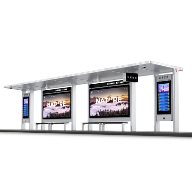 High Tech Solar Powered LED Bus Stop with Touchscreen Rectangle Aluminum Frame 4000 Brightness Waterproof & Durable