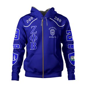 Sudadera con Capucha y Cremallera de Invierno Zeta Phi Beta con Diseño Impreso y Bordado, Tejido de Forro Polar, Estilo Sororidad Griega - Product Image 1