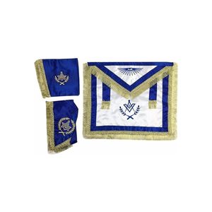 ชุดเครื่องราชอิสริยาภรณ์มาสเตอร์เมสัน บลู ลอจ รีกาเลีย สีแดงและสีขาว ผ้าซาติน พร้อมผ้ากันเปื้อนแบบเต็มตัว รอยัล อาร์ช  ด้านหลังสีน้ำเงิน - Product Image 4