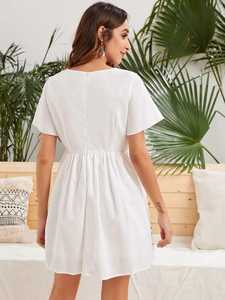 Nouvelle mode d'été plissée écologique grande taille dames robe élégante à manches courtes Maxi robe pour les fêtes tenue décontracté en gros - Product Image 3