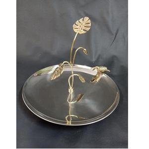 Plateau à chocolat décoratif en métal finition antique avec motif de feuilles, poignée en laiton pour servir des fruits secs sucrés, plat rond - Product Image 6