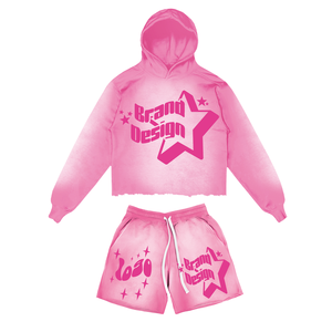 Conjunto de ropa deportiva informal de verano con logotipo personalizado, conjunto de chándal corto de alta calidad para mujer, pantalones cortos recortados de dos piezas con capucha, secado rápido - Product Image 5