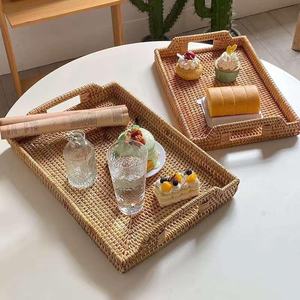 Venta caliente artesanía ratán bandeja flotante al por mayor rectángulo ratán bandeja redonda bandeja para servir - Product Image 3