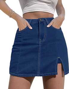Femmes lavage léger Denim taille haute jupe été décontracté avant jupe dos jean Jorts droite Type dame jupe courte - Product Image 5