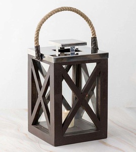 Lanterne en bois artisanale écologique en bois naturel de haute qualité avec poignée RPE pour la décoration de la maison et du jardin - Product Image 2