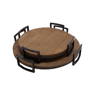 Plateau de service en bois poignée en métal rond différentes tailles plateau artisanat organisateur biscuits et collations plateau de service - Product Image 1