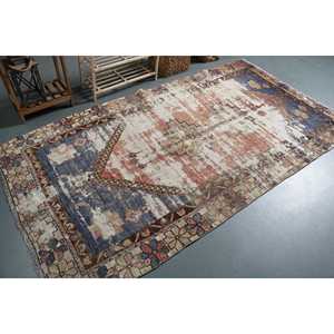 Alfombra de 4.3x8.5 pies, Alfombra Vintage, Alfombra Turca de Lana Azul con Estampado Animal - Product Image 2