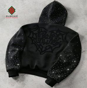 เสื้อฮู้ดถักไหมพรมฤดูหนาวผ้าฝ้าย 100% ระบายอากาศได้ดี แรงบันดาลใจจากกาแล็กซี่สีดำ พร้อมรายละเอียดประดับคริสตัลและงานปักลายนูน - Product Image 3