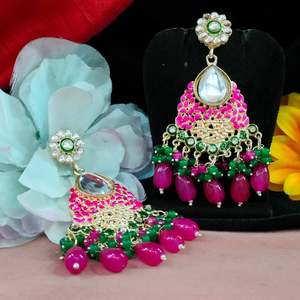 Traditional Indian Kundan <b>Earrings</b> with Coloured <b>Pearls</b> Beautiful <b>Dangle</b> Style for Wedding Celebrations - Product Image 6