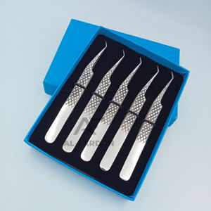 Silver Polish 45 Degree Eyelash Extension <b>Tweezers</b> Professional Diamond Grip Pointed Tip Wholesale Low MOQ Volume Lash <b>Tweezer</b> - Product Image 1