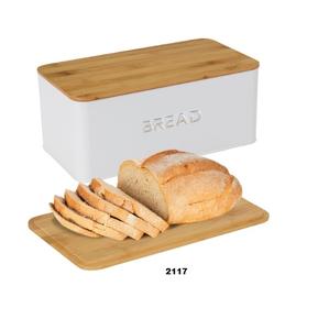 Caja de pan blanca para cocina con tapa de bambú Caja de pan hermética grande para caja de almacenamiento de pan casera con tapa de tabla de cortar - Product Image 1