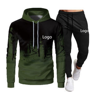 Sweat à capuche de sport à manches longues de couleur unie pour homme, ensemble de jogging 3D, ensemble deux pièces, survêtement uni, survêtement, jogging, nouvel arrivage - Product Image 1