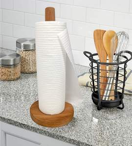 Soporte de pañuelos de madera Organizador de pañuelos vertical Dispensador de rollos Cocina - Product Image 1