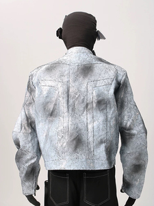 เสื้อแจ็คเก็ตผ้ายีนส์สำหรับผู้ชายมีซิปสำหรับทิ้งระเบิดซักน้ำมันโคลนสกปรก - Product Image 2