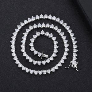 Vvs moissanite diamante hip hop 4mm punta redonda ajuste corazón forma latón 1 Fila tenis cadena Collar para mujer - Product Image 6