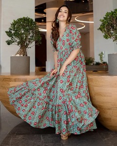 Indien main bloc coton robe écologique imprimé fleuri tenue de fête d'été pour les femmes Style Boho cadeau personnalisé naturel - Product Image 4