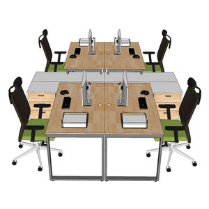 Set of 4 Minimalist Luxury Modern <b>Desks</b> with Cabinets 340x240cm Rubber Wood Steel Iron Legs HBRT082 for <b>Study</b> or Office Use - Product Image 3