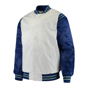 Veste universitaire en satin pour homme, blanc/bleu roi, logo historique New York, renegade, bouton unique, hiver, respirante, OEM, haute qualité - Product Image 2