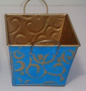 Maceta Moderna de Metal Dorado y Azul con Relieve - Diseño de Hoja de Monstera, Maceta Decorativa para Plantas de Interior, Decoración del Hogar y Jardín - Product Image 6