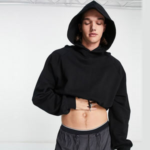 Vente en gros de coton éponge français pull à épaules tombantes Boxy sweat à capuche court personnalisé sweat à capuche double doublure - Product Image 1