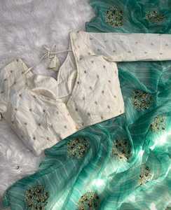 Último Diseño de Atuendo, Estilo Moderno, Sari Puro Brillante con Motivos de Diseño Elegante, Trabajo de Calado, Exportador y Proveedor Indio - Product Image 4