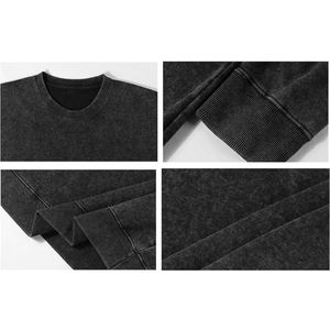 Look elegante patrón sólido lavado ácido Anti-encogimiento cuello redondo personalizado de gran tamaño 100% sudadera de algodón para hombres - Product Image 5