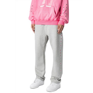 Pantalones de chándal con diamantes de imitación y logotipo bordado personalizado, pantalones de chándal ajustados de peso pesado, pantalones casuales de moda con cintura elástica para hombre, pantalones para correr 2026 - Product Image 4